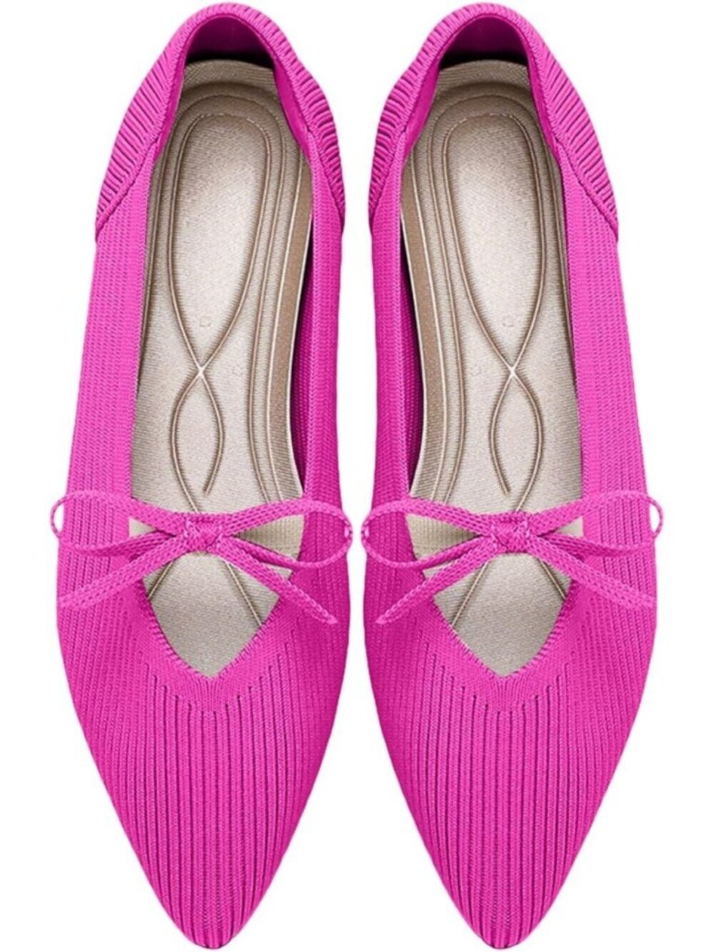 Women's Pink Pointed Toe Knit Ballet Flats Comfortable Pull On Casual Shoes